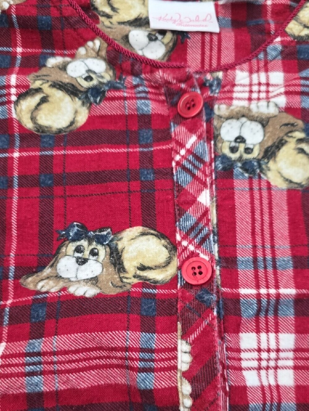 Vintage 90s Kathy Ireland Intimates Flannel Pajama Set Size Large Plaid Dog